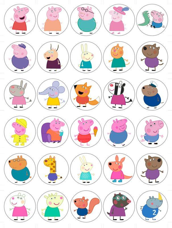 30x Peppa Pig Inspired Edible Icing/Wafer Cupcake Toppers Birthday Decorations
