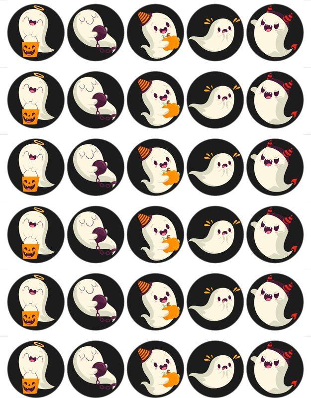 30x Halloween Cute Ghosts Edible Wafer PRE-CUT Cupcake Toppers 🎃