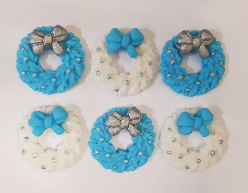 6x Christmas Wreath Sugar icing Edible Cupcake Toppers Cake Decorations 🎄