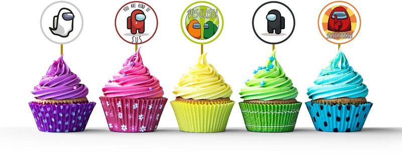 15x Among Us Edible Icing/Wafer Cupcake Toppers Gaming Birthday Decorations