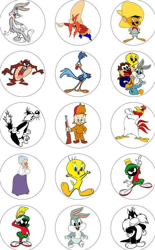 15x 2" Looney Tunes Inspired Round Edible Wafer/Icing Cupcake Toppers