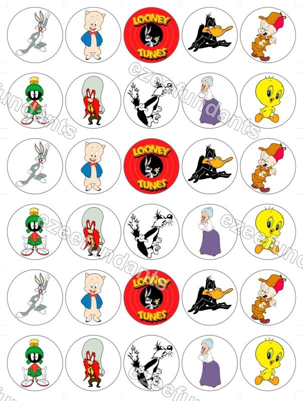 30x Looney Tunes Inspired Edible Cupcake Toppers 1.5” – Wafer / Icing Paper — photo 1