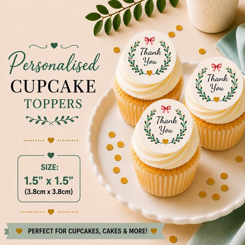 30x Personalised Cupcake Toppers Wafer/Icing Edible Cake Decorations Photo Logo — photo 1