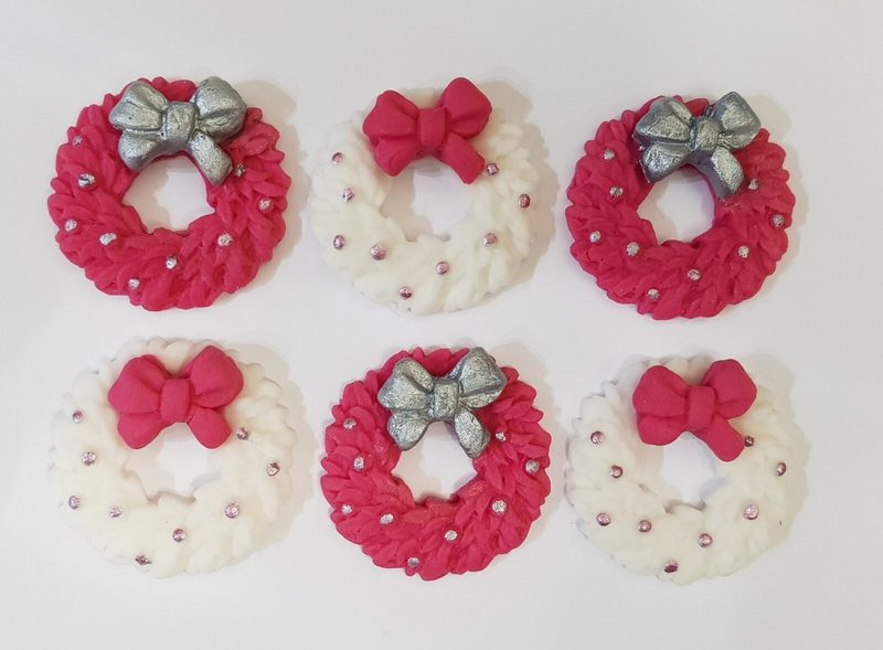6x Christmas Wreath Sugar Icing Edible Cupcake Toppers Cake Decorations 🎄 — photo 1
