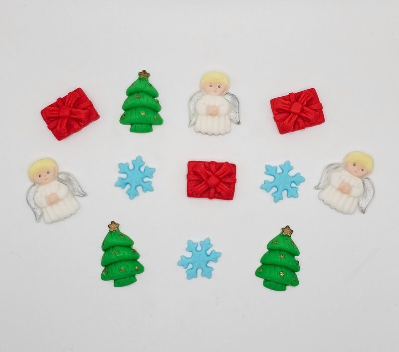 12x Christmas Tree Angels Snowflakes Presens Edible Fondant Cupcake Toppers🎄 — photo 1