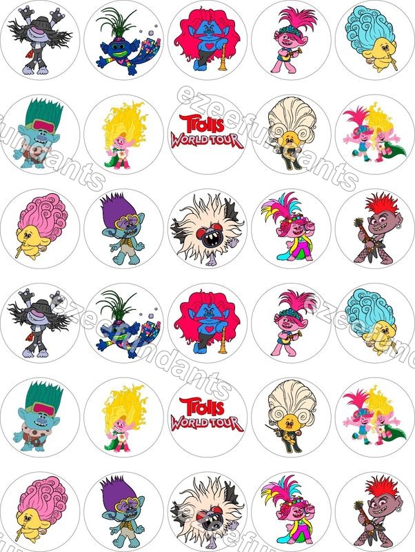 30x Trolls Inspired Cupcake Toppers Edible Wafer/Icing — photo 1