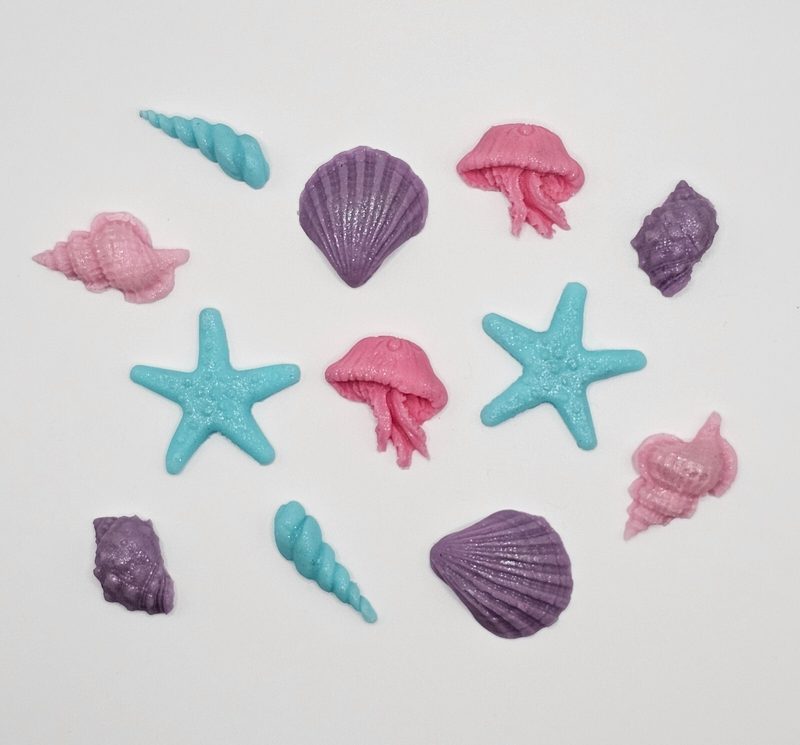 12x Edible Sugar Icing Shells and Sea Creatures Cupcake Toppers Cake Decorations — photo 1