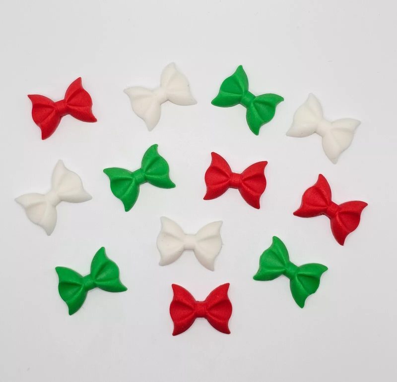 12x Edible Sugar Icing Bows Christmas Cupcake Toppers Cake Decorations — photo 1