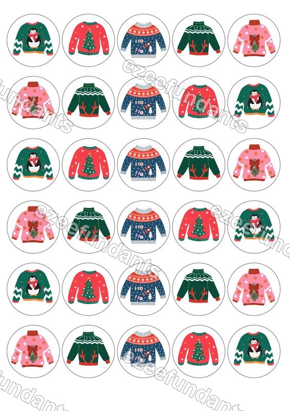 30x Christmas Jumper Edible Cupcake Toppers Wafer/Icing Cake Decorations 🎅 — photo 1