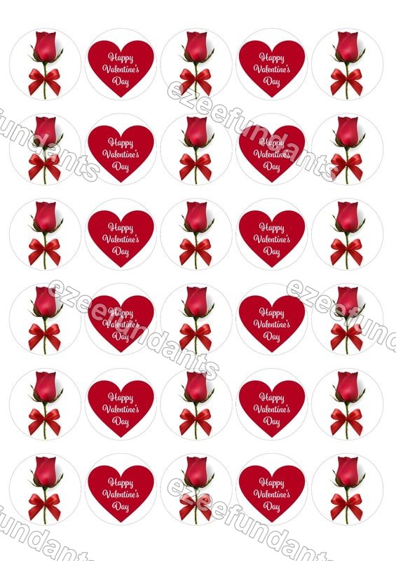 30x Valentine Edible Cupcake Toppers Red Roses Pre-cut Wafer/Icing Sheet — photo 1