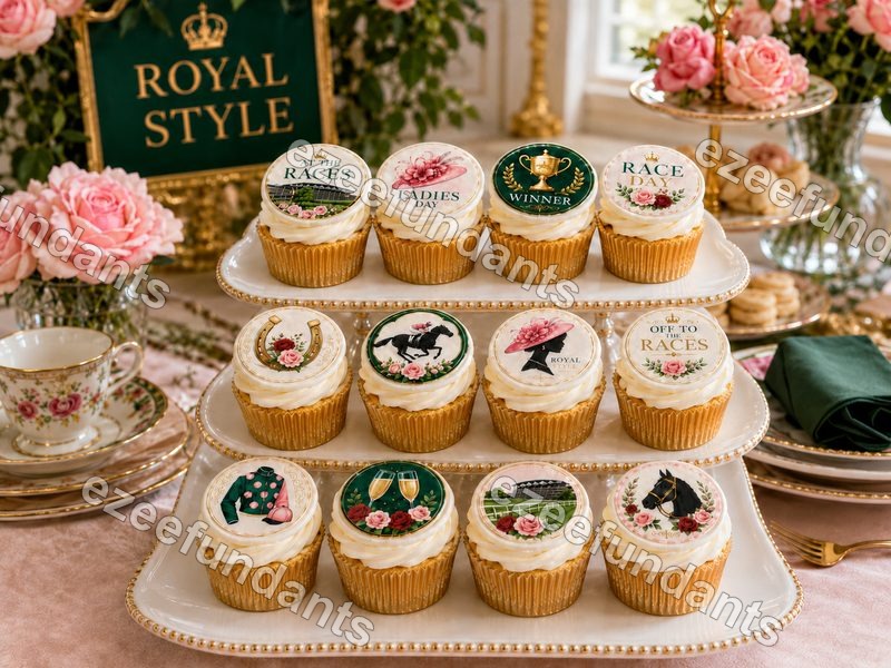 24 Ascot Themed Horse Racing Race Day Cupcake Toppers Edible Wafer /Icing — photo 1