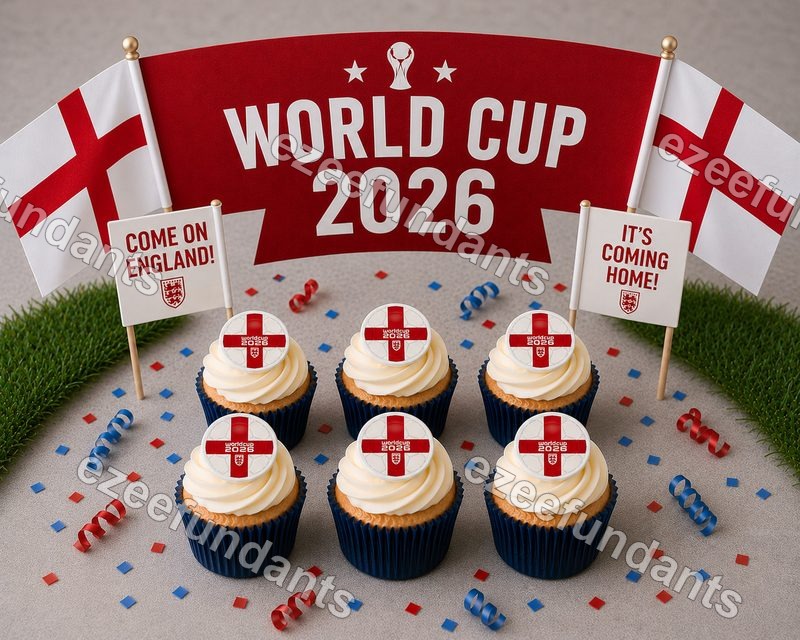 30x England World Cup 2026 Football Cupcake Toppers Edible Wafer Icing