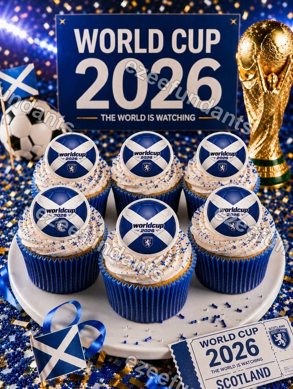 30x Scotland World Cup 2026 Edible Cupcake Toppers Wafer Icing Football — photo 1
