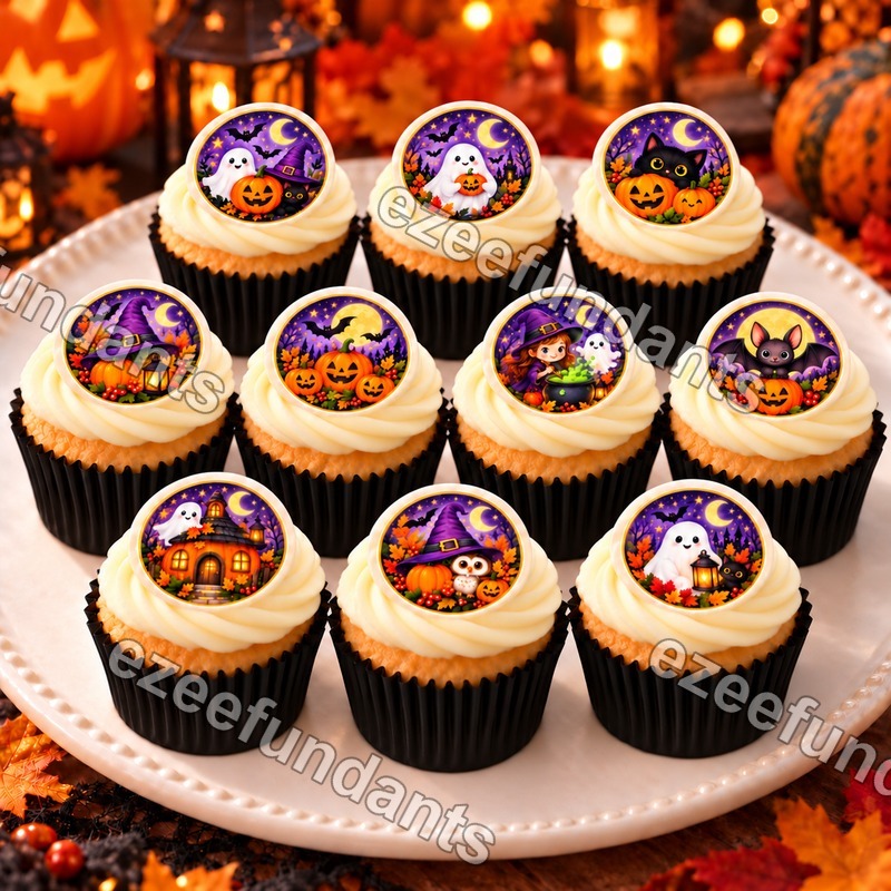 30 Cute Halloween Edible Cupcake Toppers Wafer/Icing Pumpkin Ghost Witch — photo 1