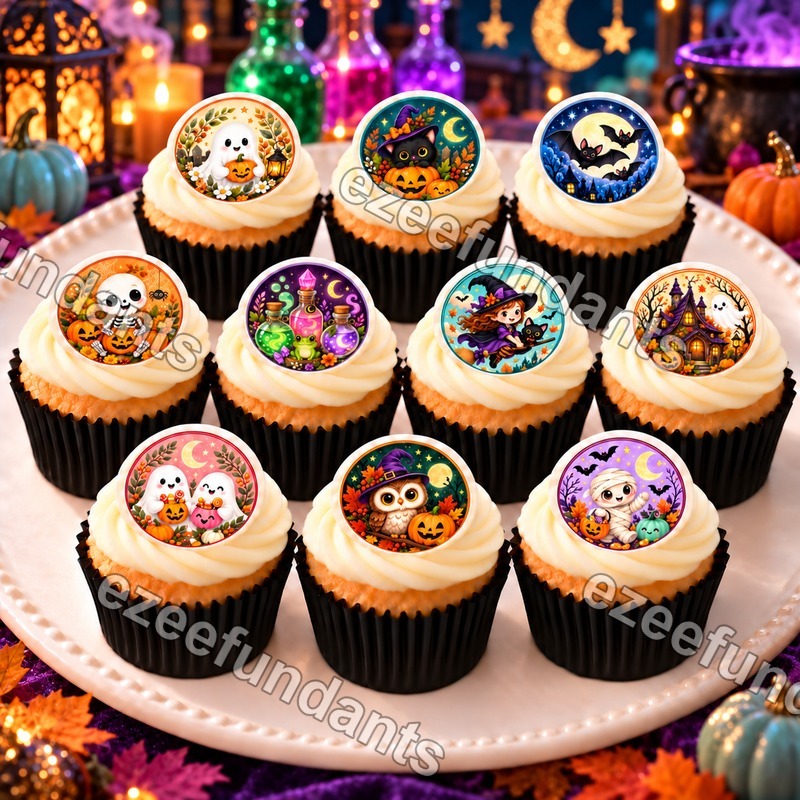 30 Halloween Edible Cupcake Toppers Wafer/ Icing Ghost Witch Pumpkin — photo 1